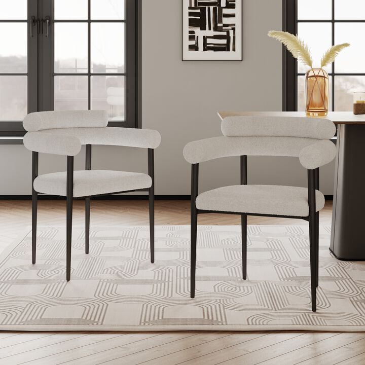 Mid Century Dining Chairs Set with Boucle Backrest