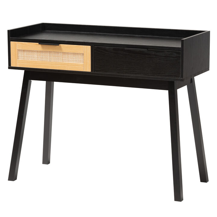 Baxton Studio Kalani Two-Tone Espresso Brown and Natural Finished 2-Drawer Console Table