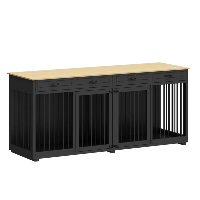 Black Large Dog Crate Furniture Wooden Dog Crate Kennel with 4-Drawers and Divider Dog Crates for 2 Large Dogs, 86.6 in.