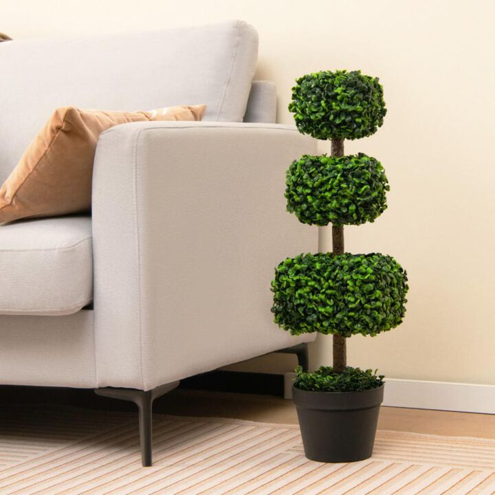 Hivvago 35 Inch Artificial Boxwood Topiary Ball Tree with Cement-filled Pot-Green