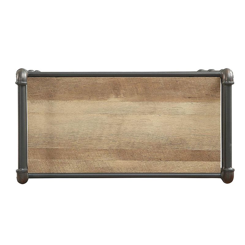 Three Tier Metal Bookshelf With Wooden Shelves, Oak Brown & Gray-Benzara