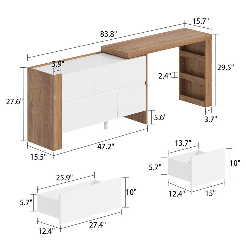 FUFU&GAGA Modern Office Desk with Ample Storage – Dimensions: 83.8” L x 15.7” W x 29.5” H – White and Brown