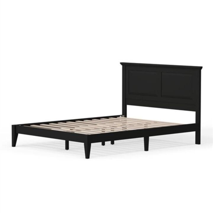 Hivvago Queen Traditional Solid Oak Wooden Platform Bed Frame with Headboard in Black Hivvago Queen Traditional Solid Oak Wooden Platform Bed Frame with Headboard in Black