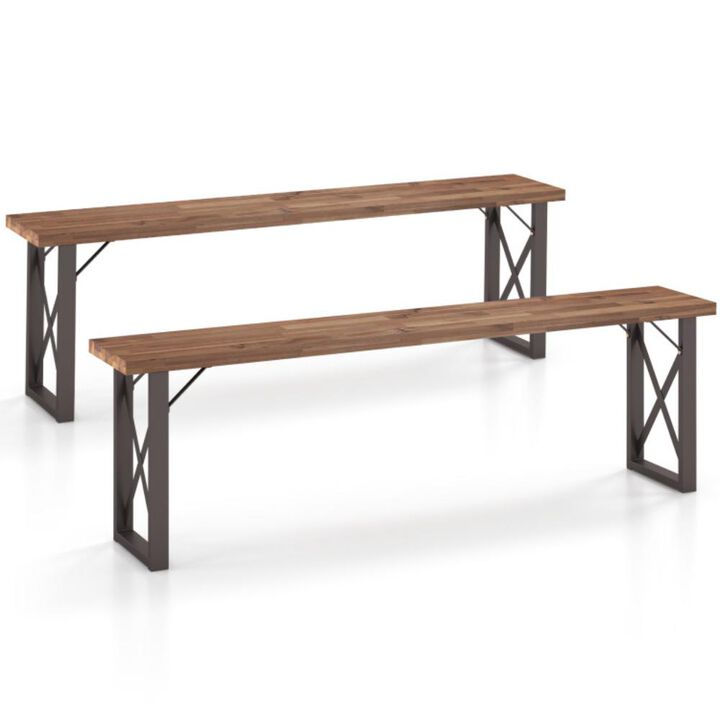 Hivvago Outdoor Picnic Bench Set Solid Acacia Wood Patio Rectangular Benches