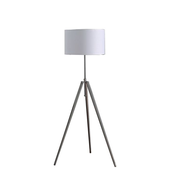 64" - 47" In Mid-Century Adjustable Tripod Chrome/Silver Metal Floor Lamp