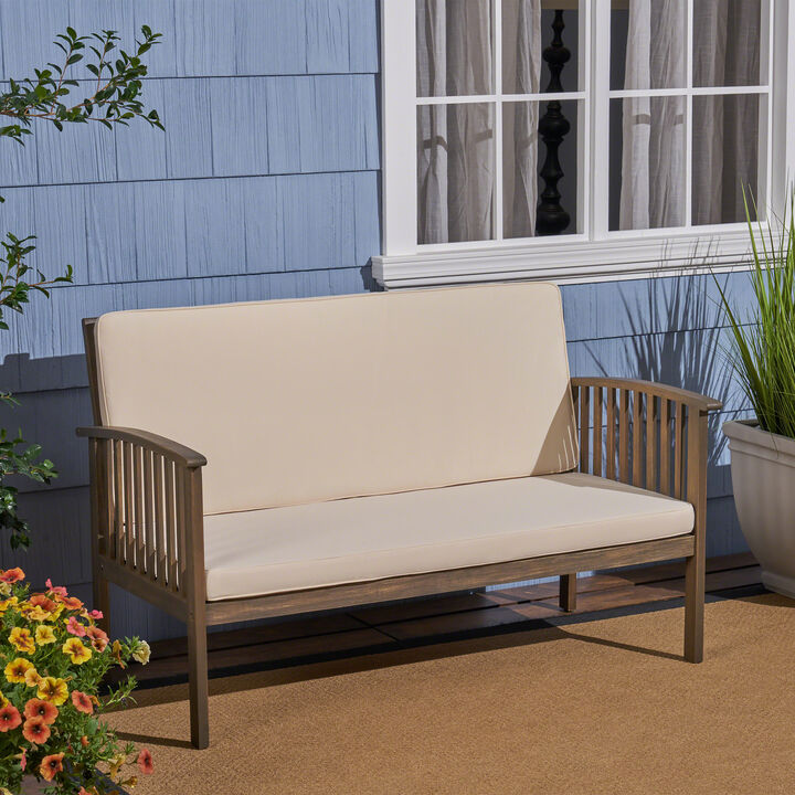 Merax Acacia Wood Outdoor Loveseat Sofa Chair