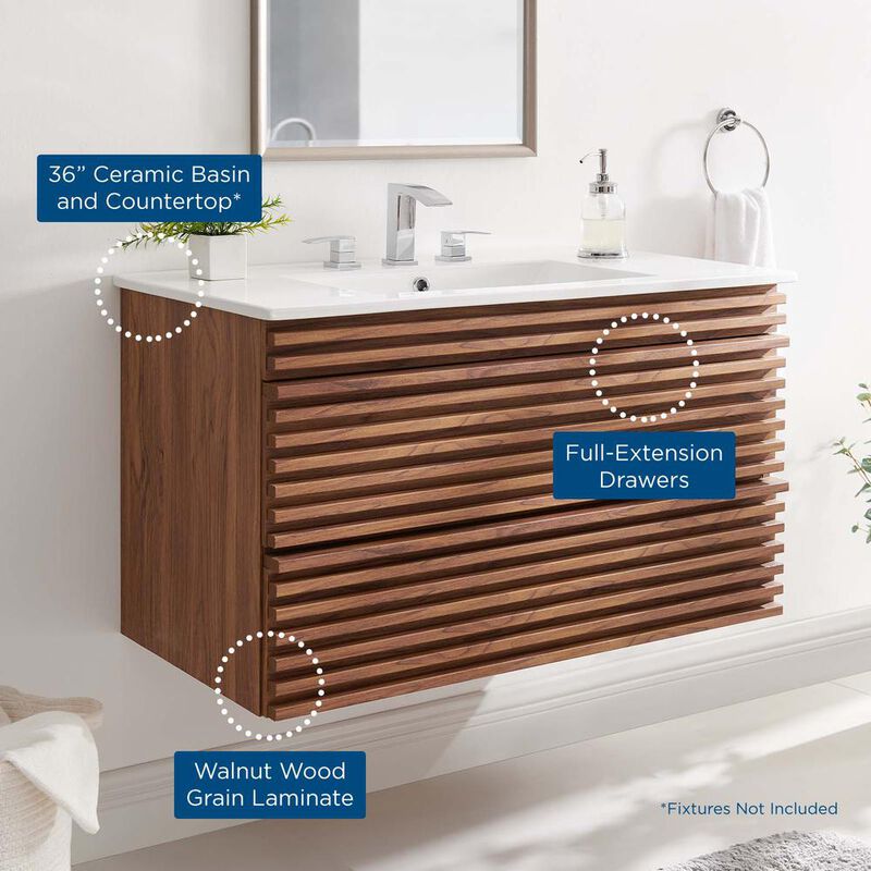 Modway Render 36 Wall-Mount Bathroom Vanity