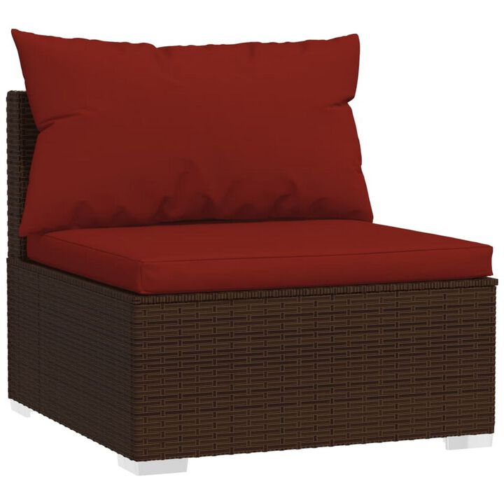 4pc Patio Sectional Sofa Set with 6 Pillows, 4 Cushions, Red Brown - Benzara