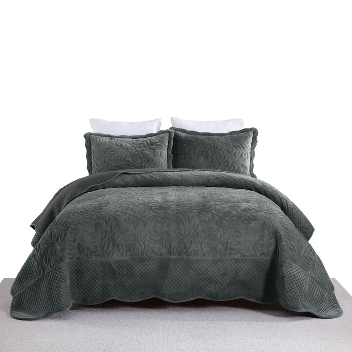 Marcielo 3 Pcs Soft and Plush Velvet Oversized Embroidery Soft and Plush Quilt Set