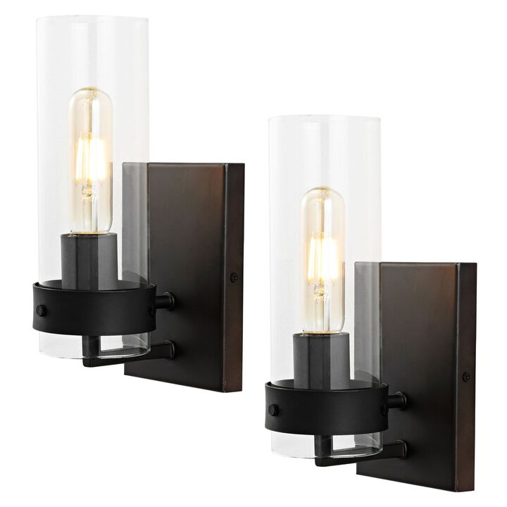 Harper Coastal Minimalist Iron/Glass LED Sconce (Set of 2)