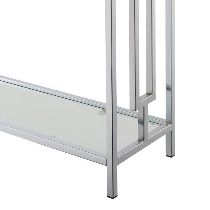 Convenience Concepts Town Square Chrome Console Table with Shelf White Faux Marble/Chrome