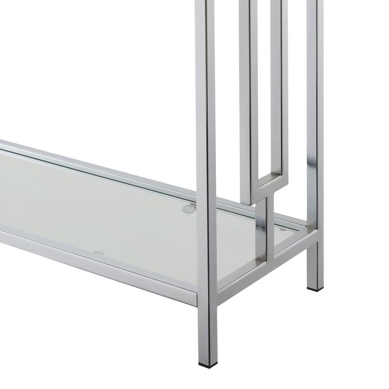 Convenience Concepts Town Square Chrome Console Table with Shelf White Faux Marble/Chrome