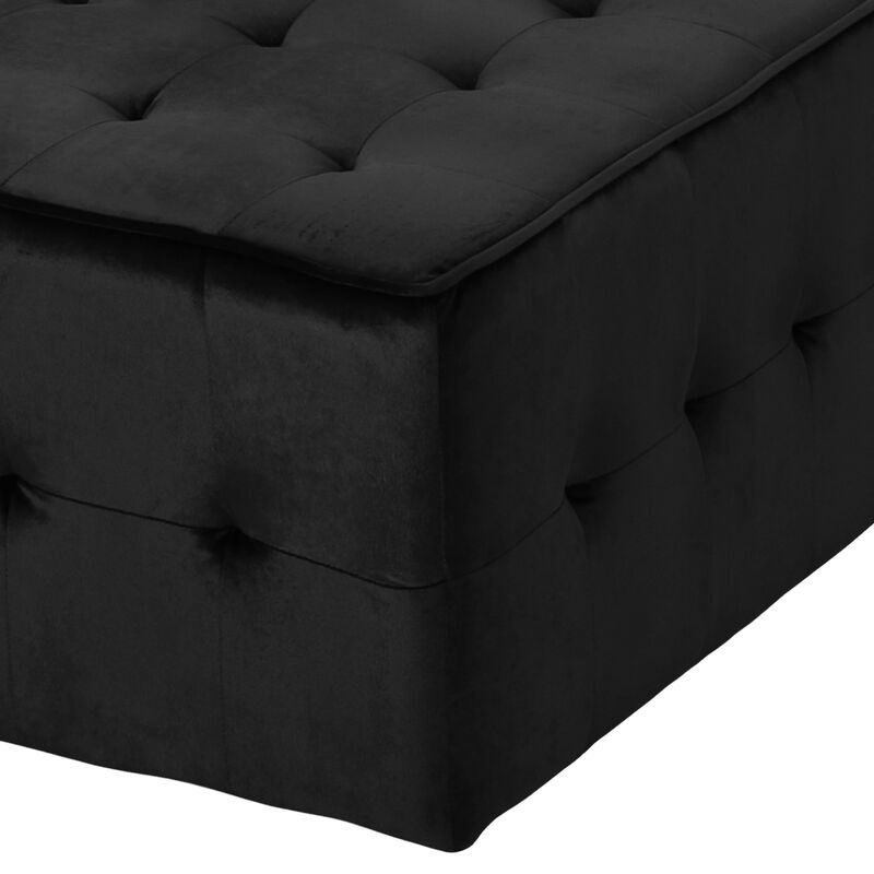 Ottoman, Tufted Soft Black Velvet, Iron Frame, Square 31 Inch Top - Benzara