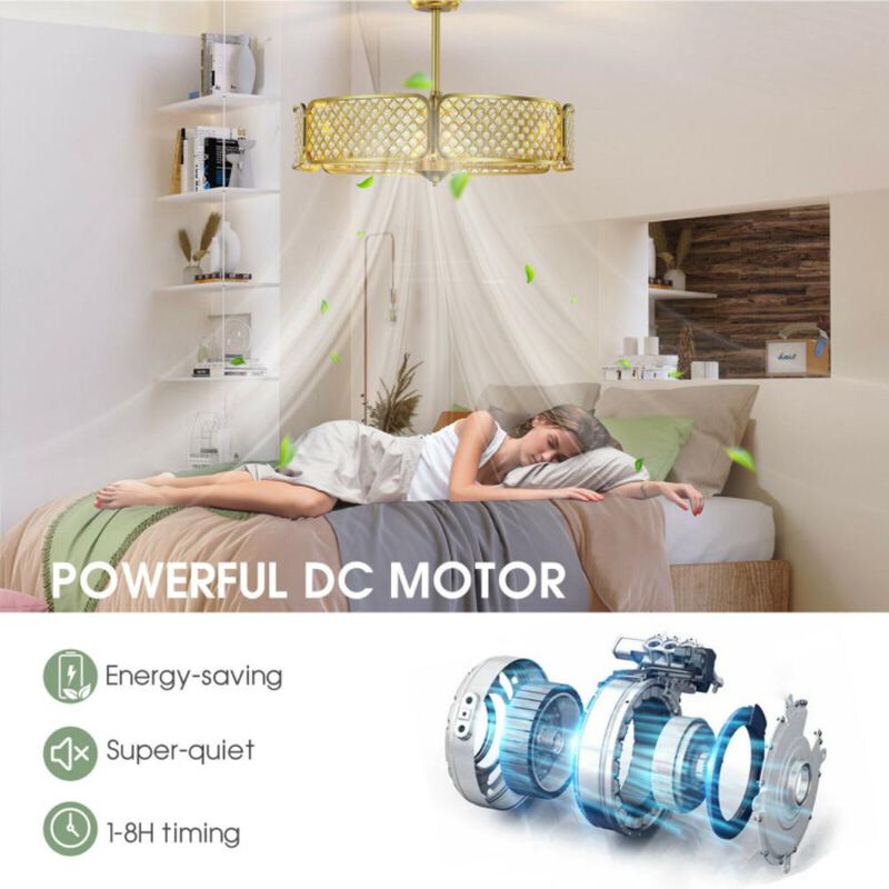 Hivvago 30 Inch Caged Ceiling Fan With Light Crystal Lampshade 6 Light Bases