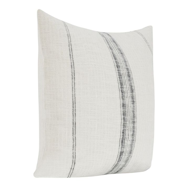 Rae Square Accent Throw Pillow, 22 Inch Textured Ivory Cotton, Striped - Benzara