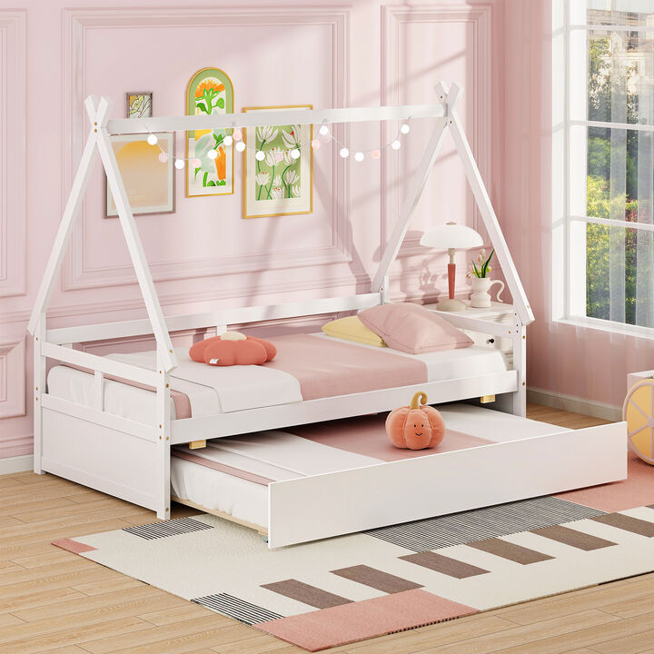 House Bed with Trundle and Safety Guardrail