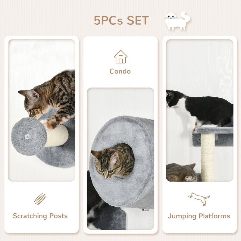 Gray Cat Playground: 5-Piece Wall-Mounted Shelves & Perches Set