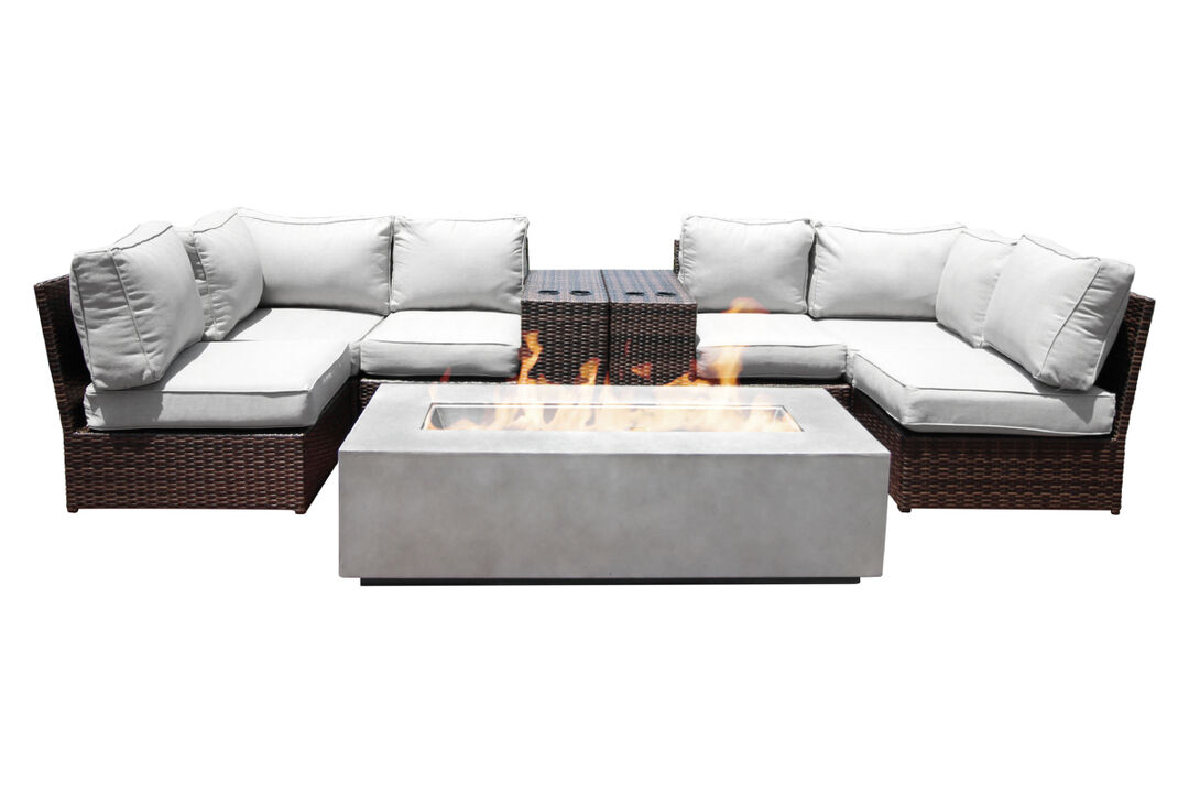 Living Source International 9-Piece Wicker Sectional Set with Cushion - Espresso
