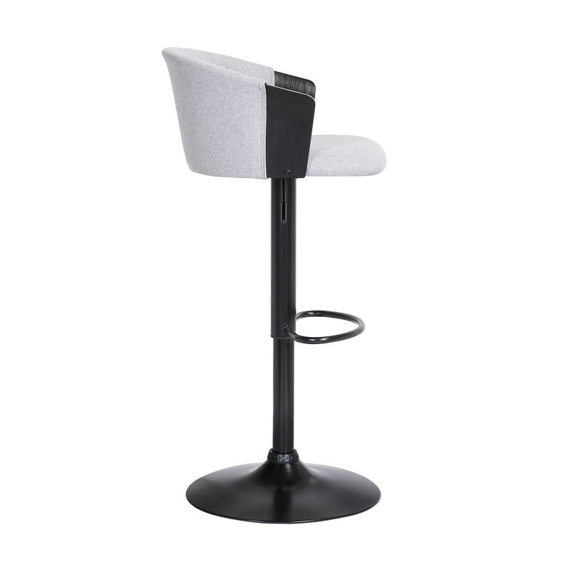 Lydia Adjustable Black Wood Stool in Grey Faux Leather with Black Metal