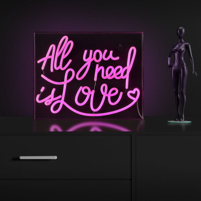 All You Need Is Love 13.7" X 10.9" Contemporary Glam Acrylic Box USB Operated LED Neon Light