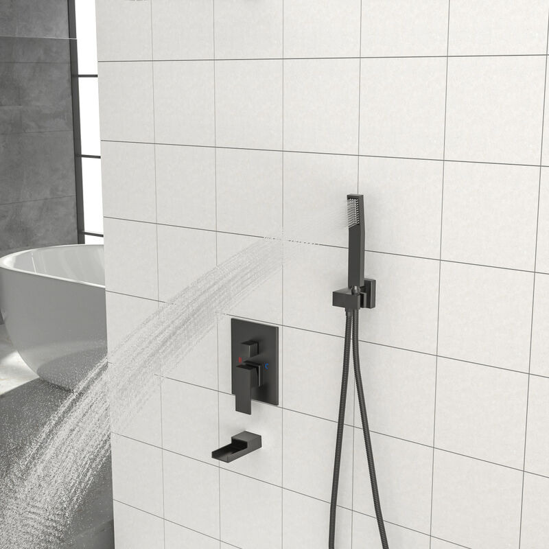 16" Rain Shower Head Systems With Waterfall Tub Spout, Matte, Ceiling Mounted Shower