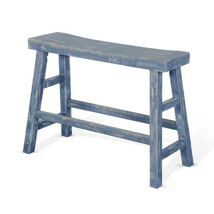 Rena Counter Height Bench, 33 Inch Ocean Blue Mahogany Wood Frame - Benzara