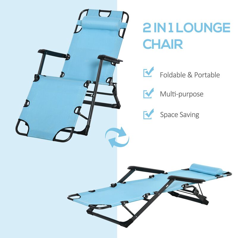 Blue Patio Recliner: 2-in-1 Folding Lounger with 120°/180° Positions