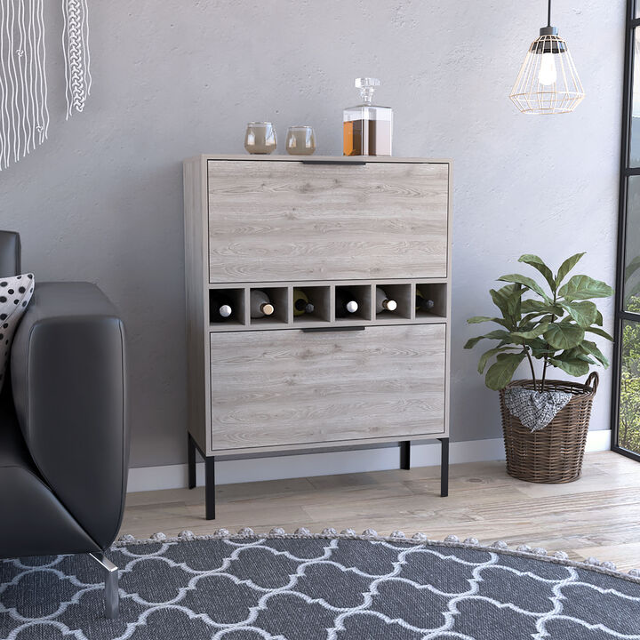 DEPOT E-SHOP Staten Bar Cabinet, Six Built-in Wine Rack, Two Door Flexible Cabinets, Light Gray