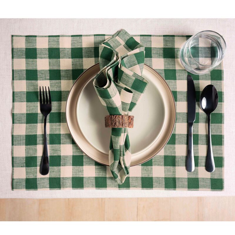 Solino Home 100% Pure Linen Cloth Napkins 20 x 20 Inch Set of 4 Dinner Napkins | Morgan Check