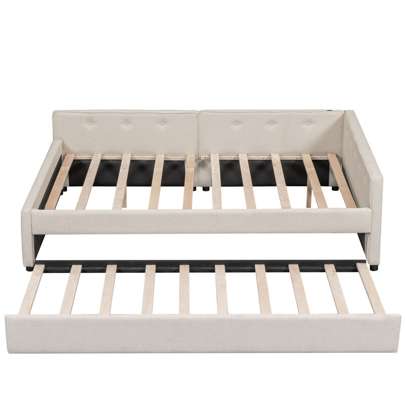 Merax Upholstered Platform Bed with USB and Trundle