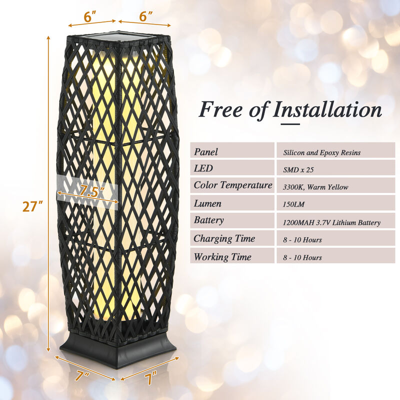 2 Pieces Solar-Powered Diamond Wicker Floor Lamps with Auto LED Light