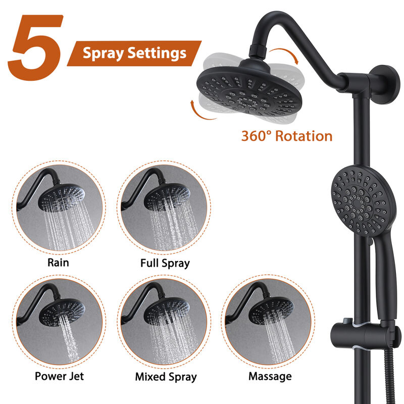 6 Inch Rain Shower Head With Handheld Shower Head Bathroom Rain Shower System