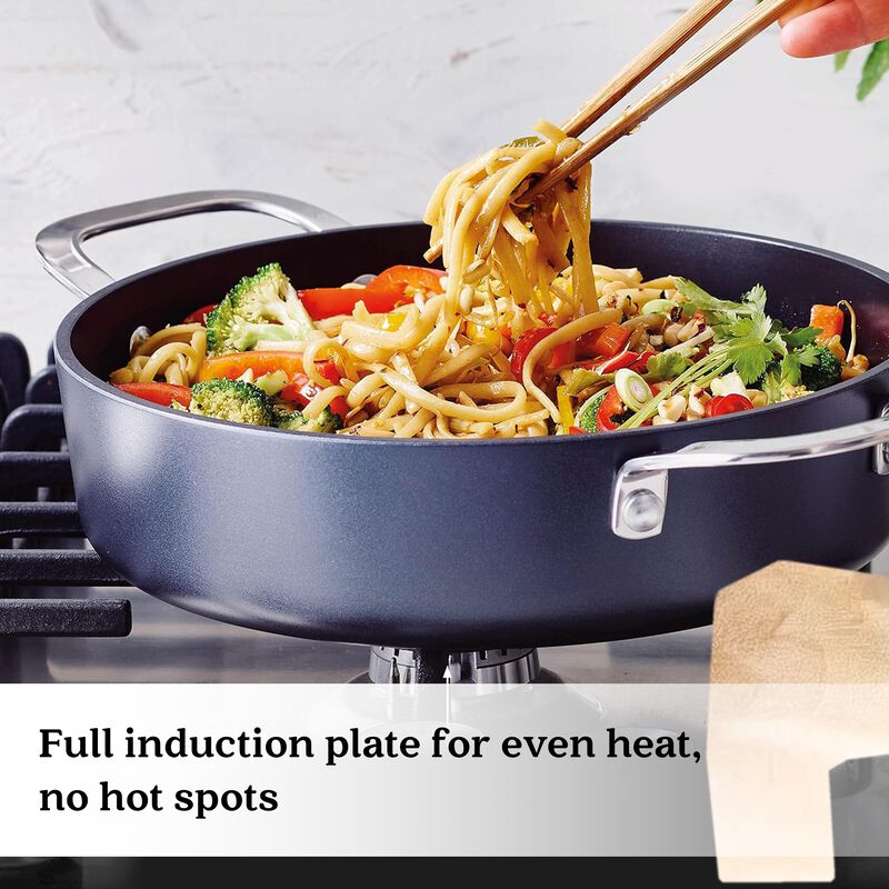 Alva Maestro Ceramic Nonstick Saute Pan Skillet with Lid 9.5" 3.5 Qt. Stay Cool Handle, Scratch Resistant Healthy Cooking Pan, Non Toxic, Compatible with All Stovetops, Oven Safe & Induction Safe