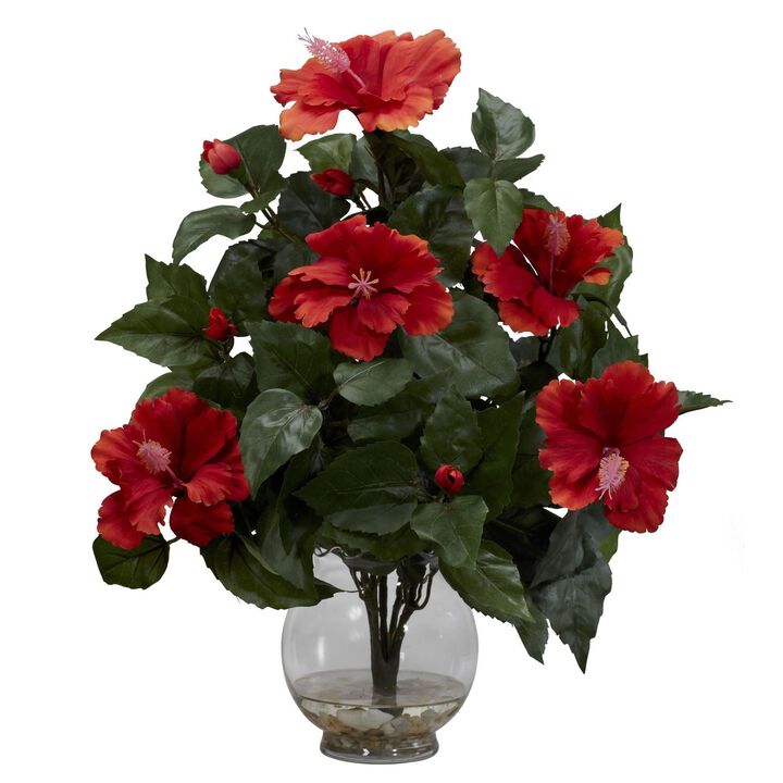 Nearly Natural Hibiscus w/Fluted Vase Silk Flower Arrangement