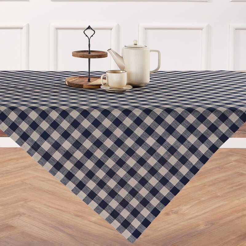 Solino Home 100% Pure Linen Table Throw 52 x 52 Inch | Morgan Check for Thanksgiving, Christmas