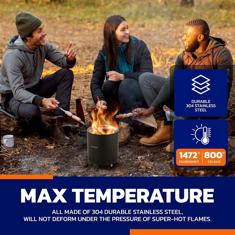 Wood Burning Fire Pit Stove - Smokeless Outdoor Stove for Wood Fires, Camping, Cooking, and Garden Gatherings, Durable, Stainless Steel with Removable Ash Pan, with Stand and Black Carry Bag