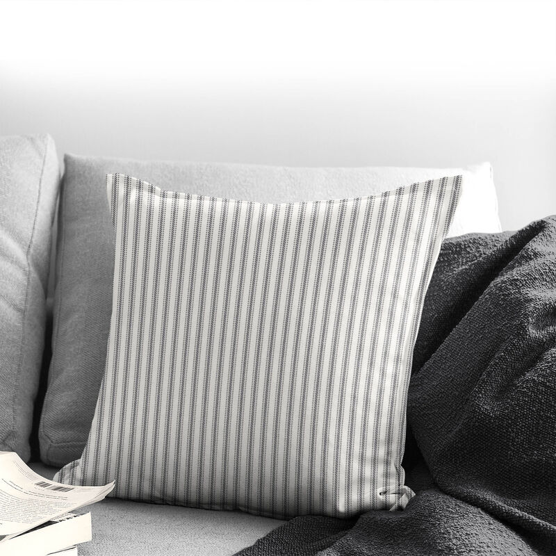 6ix Tailors Fine Linens Cruz Ticking Stripes Gray/Ivory Decorative Throw Pillows