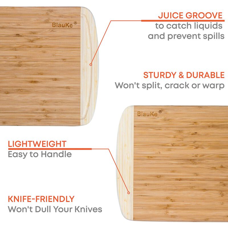 Large Wood Cutting Board for Kitchen 14x11 inch - Bamboo Chopping Board with Juice Groove - Wooden Serving Tray
