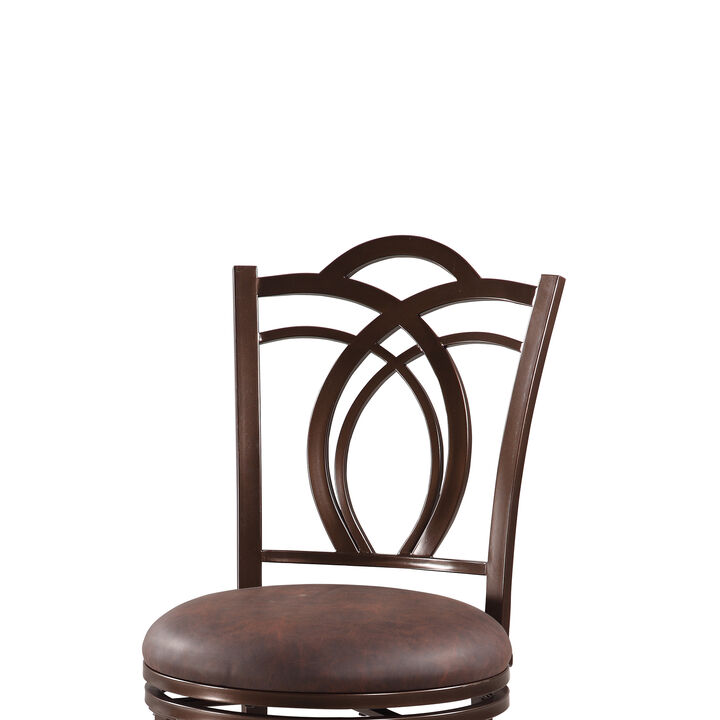 Metal Bar Stool with Cushioned Swivel Seat and Flared Legs, Brown - Benzara