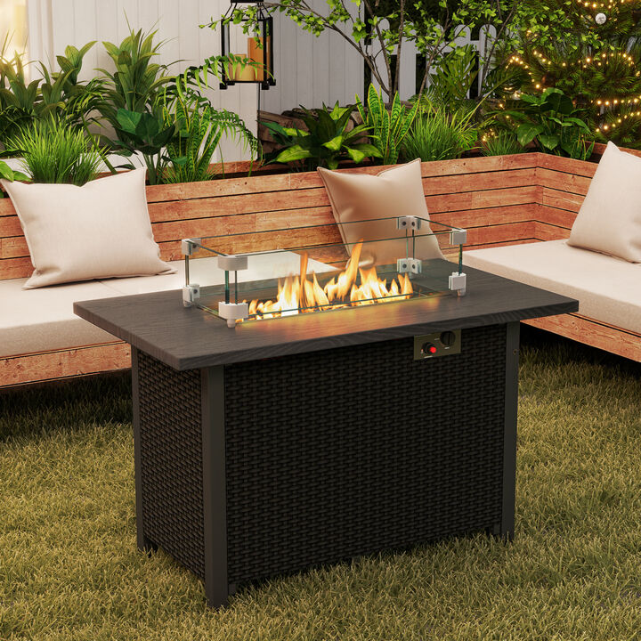 50000 BTU ropane Gas Fire Pit Table with Wind Guard and Glass Rocks