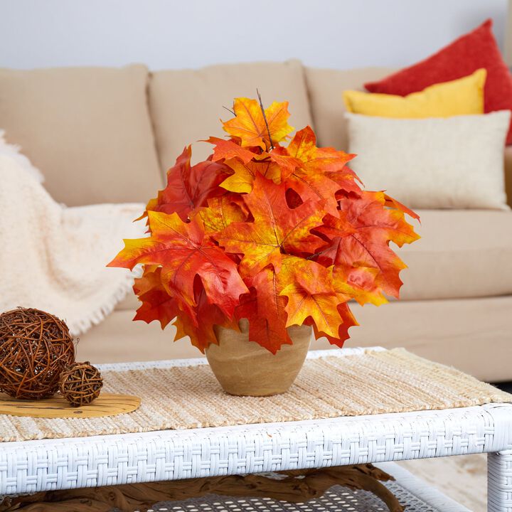 Hivvago 16" Autumn Maple Leaf Artificial Plant in Decorative Planter