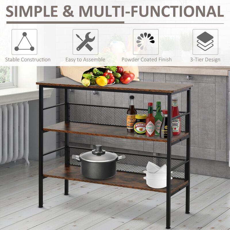 Black Industrial Chic: 3-Tier Metal & Wood Console Table