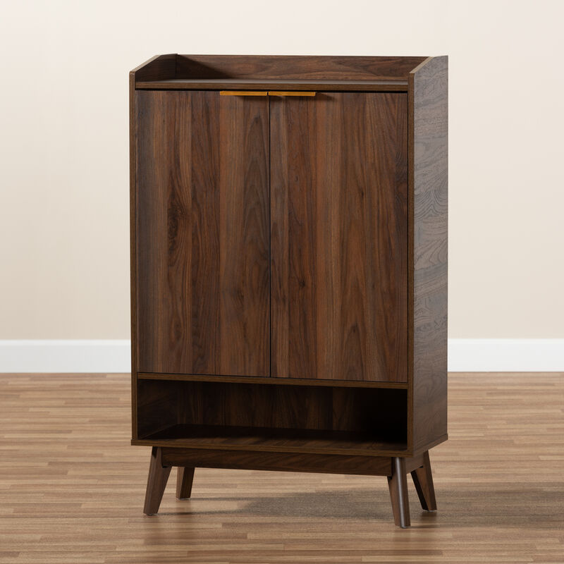 Baxton Studio Lena Mid Century Walnut Brown Finished 5 Shelf Wood Entryway Shoe Cabinet