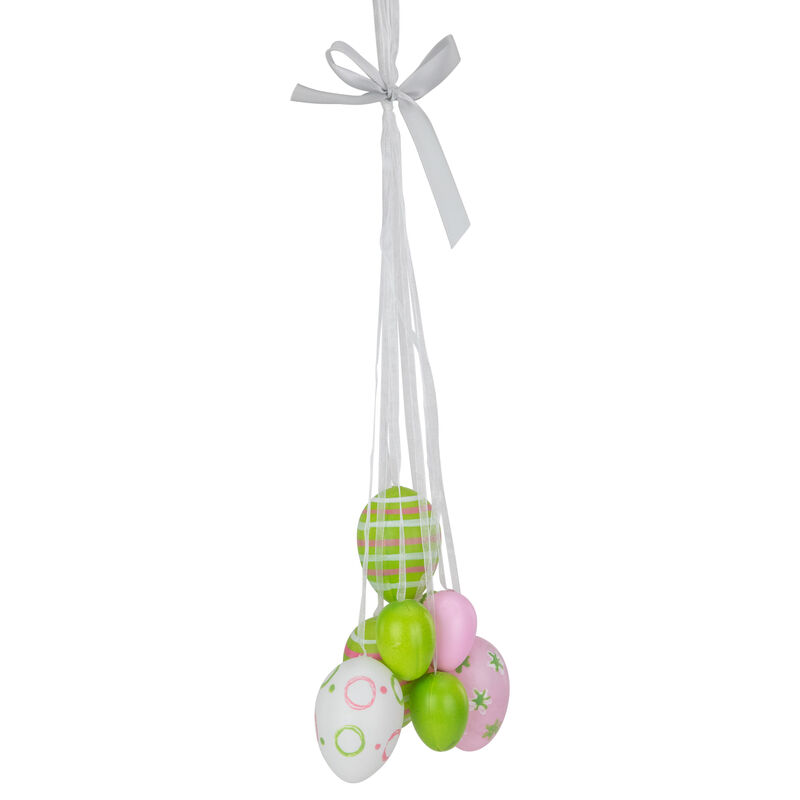 11" Pastel Pink  Green and White Spring Easter Egg Cluster Hanging Decoration