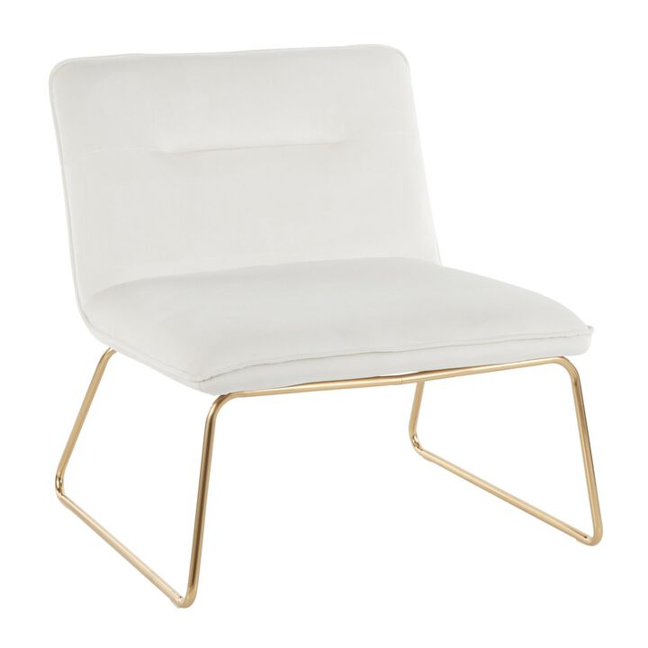 Casper Contemporary Accent Chair In Gold Metal And Cream Velvet