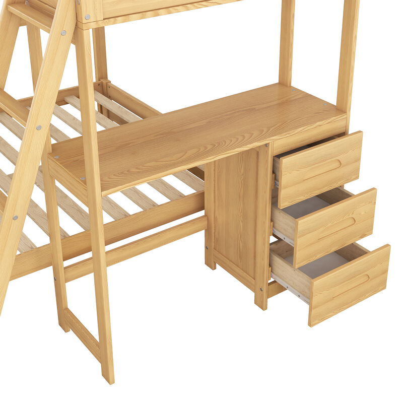 Merax Wood Bunk Bed with Desk and Three Drawers
