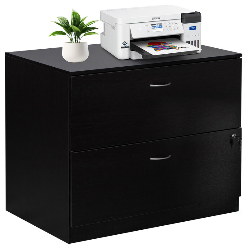 30-Inch White Wooden Lateral File Cabinet with Two Spacious Drawers, One Lockable - Suitable for Home Office, Offering Ample Space for Documents, Supplies, and Printer Stand Needs