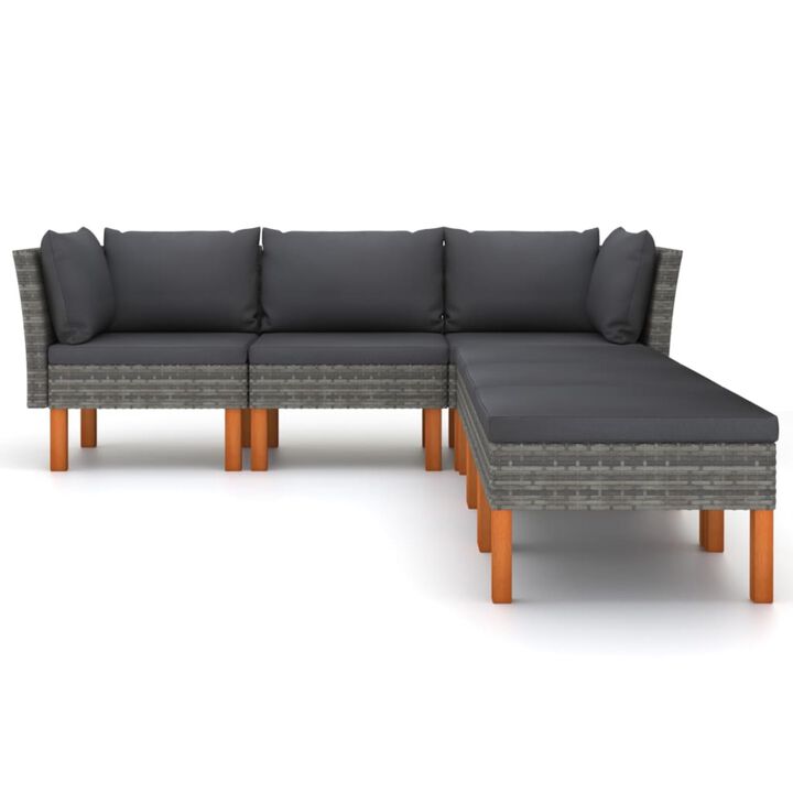 vidaXL 6 Piece Garden Lounge Set with Cushions Poly Rattan Gray