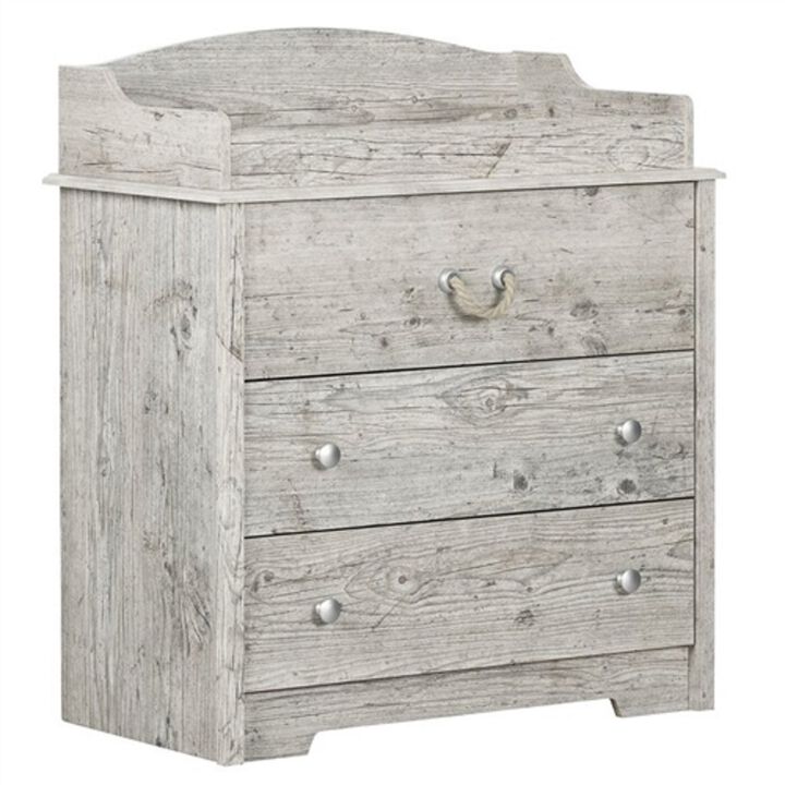 Nautical Farmhouse Baby Changing Table – 3 Drawers and Rope Handles in Washed Pine Finish
