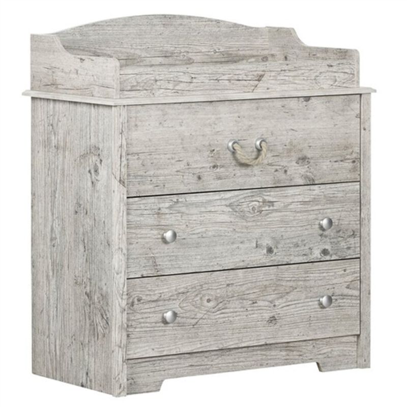 Nautical Farmhouse Baby Changing Table – 3 Drawers and Rope Handles in Washed Pine Finish